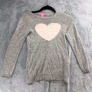 Isaac Mizrahi Sweater Girls Large 6X Gray Alpaca Fuzzy Heart Knit Sparkly